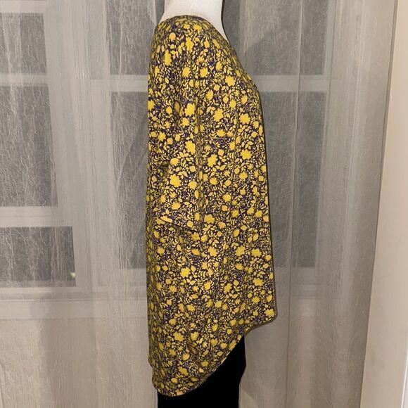 LuLaRoe M Purple Gold Yellow Crewneck Drop Short Sleeve Oversized Irma Top - Picture 4 of 12